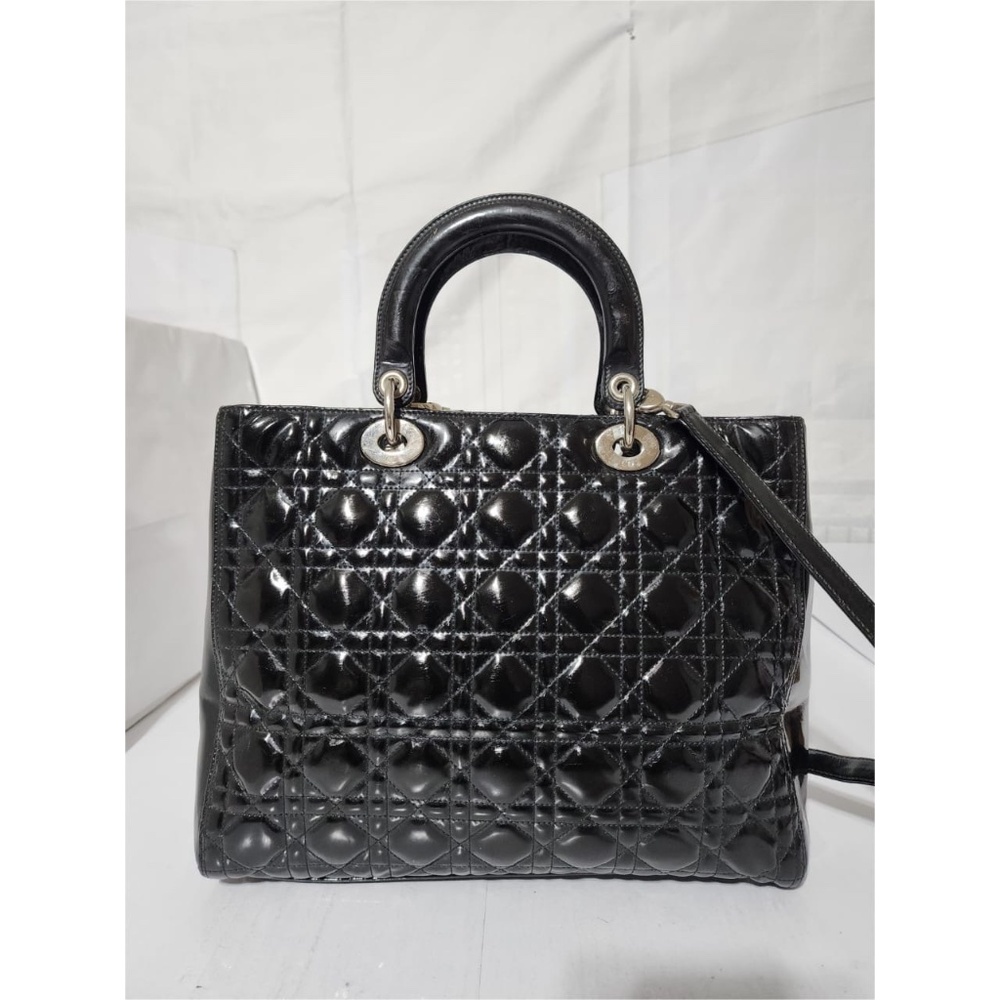 Authentic CHRISTIAN DIOR Patent Cannage Large Lady Dior Satchel Bag Black - Picture 4 of 11